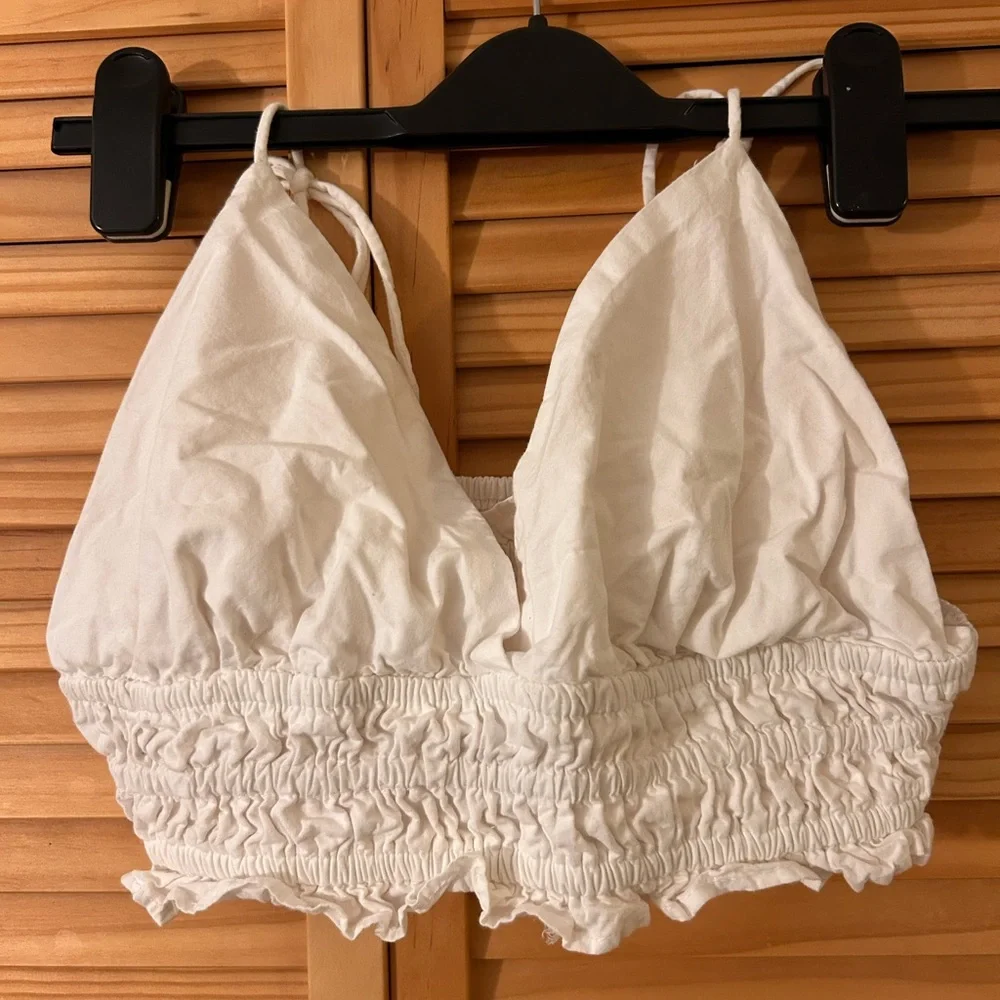 Sim & Sam White Ruffle Crop Top - Picture 1 of 2